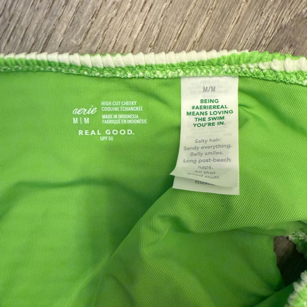 AERIE NWT GREEN RIBBED TANK STYLE BIKINI TOP STRIPED GREEN HIGH BOTTOMS- MED - Picture 5 of 5